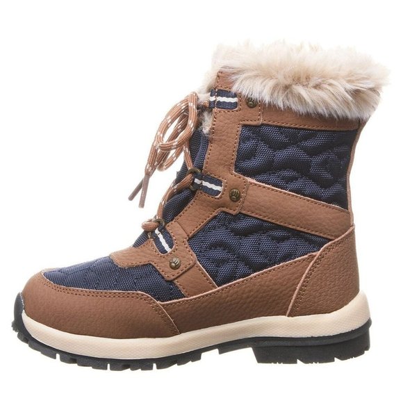 BearPaw Marina Hickory Quilted Waterproof Boot Boots Brown Navy Women's US 9 - Picture 2 of 10